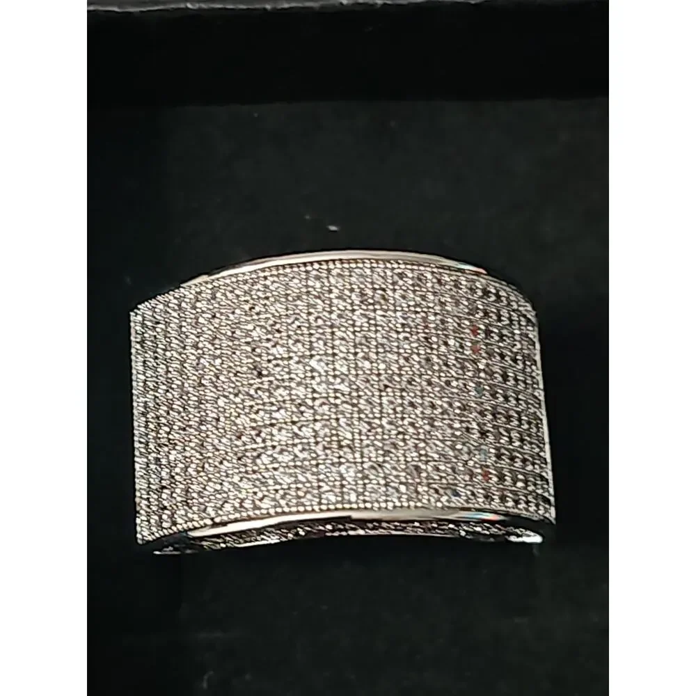 Size 9 White Gold-Plated brass Men's Band Ring Square Pavé CZs